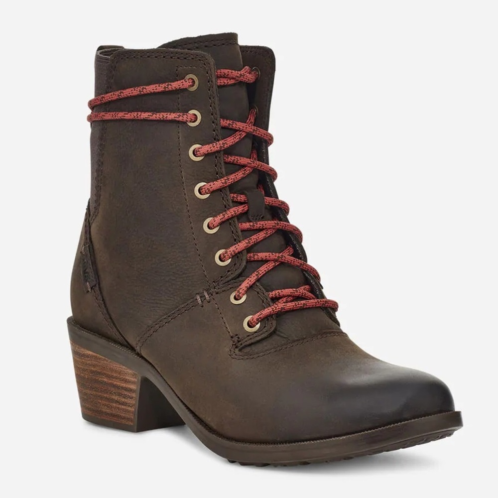 Teva Womens Anaya Waterproof Leather Lace Up Ankle Boots with Elastic Ankle